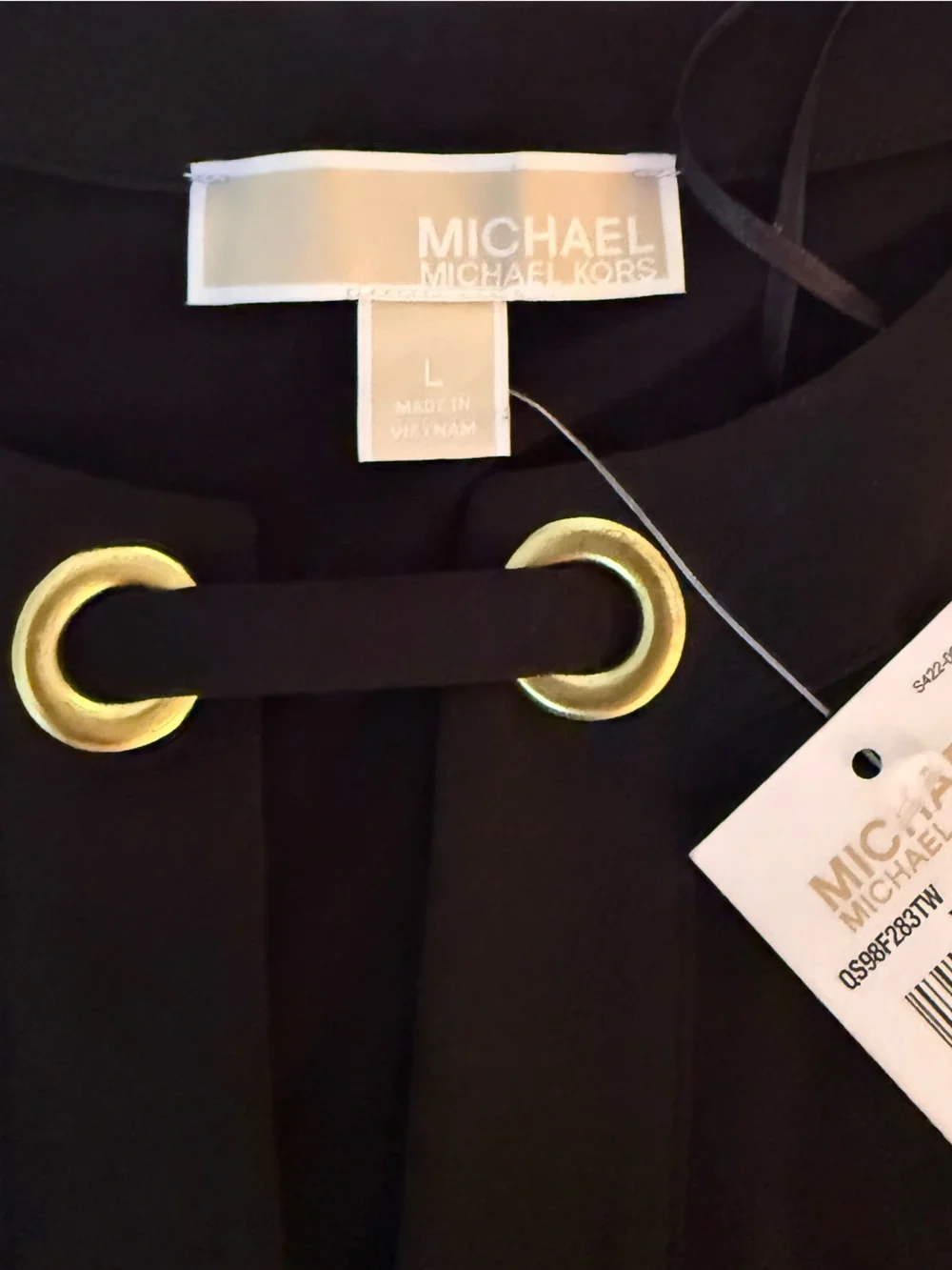 Michael Kors Black Short-Sleeve Shift Dress with Gold Grommet Accents